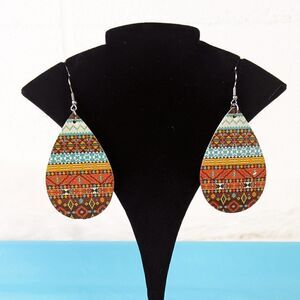 Aztec Design Teardrop Dangle Earrings
